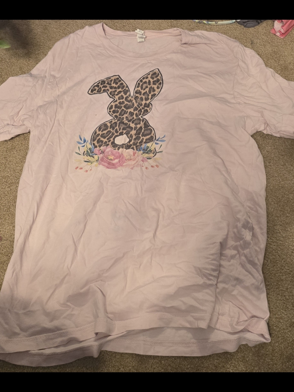 Women's Light Pink Short Sleeve Tee with Leopard Bunny Graphic
